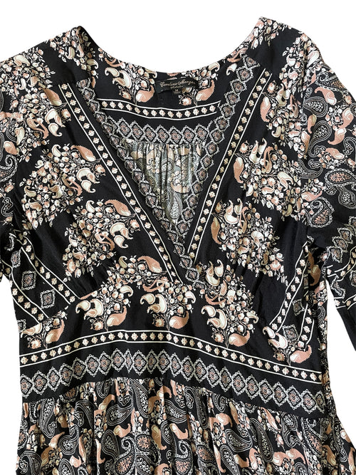 Black/beige paisley print 3/4 sleeve dress Sz M