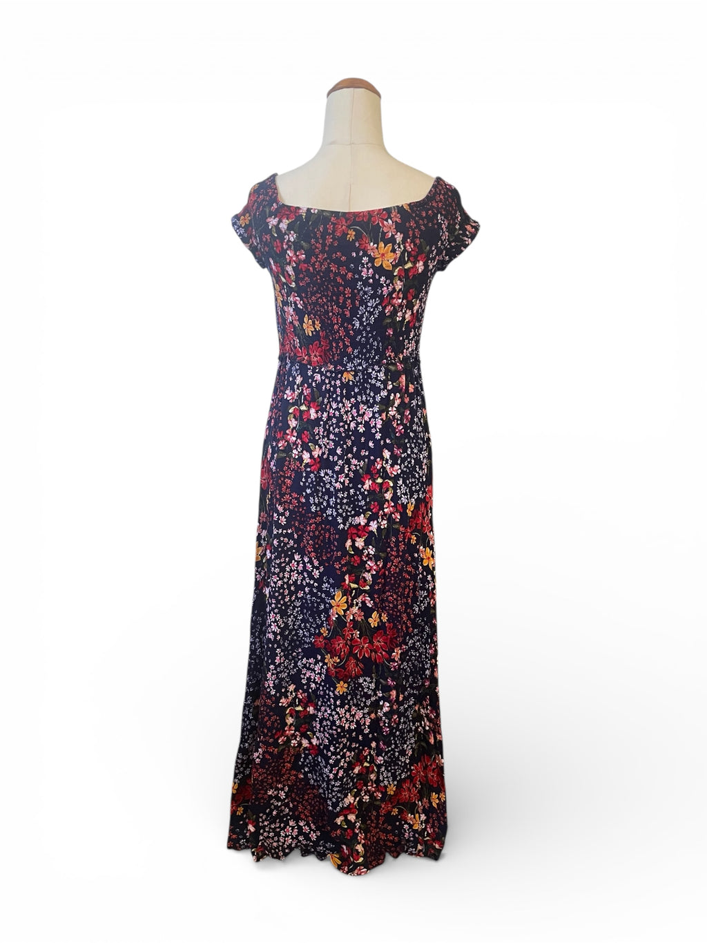 Pre-Loved Navy Floral off shoulder dress with front split - Sz 10