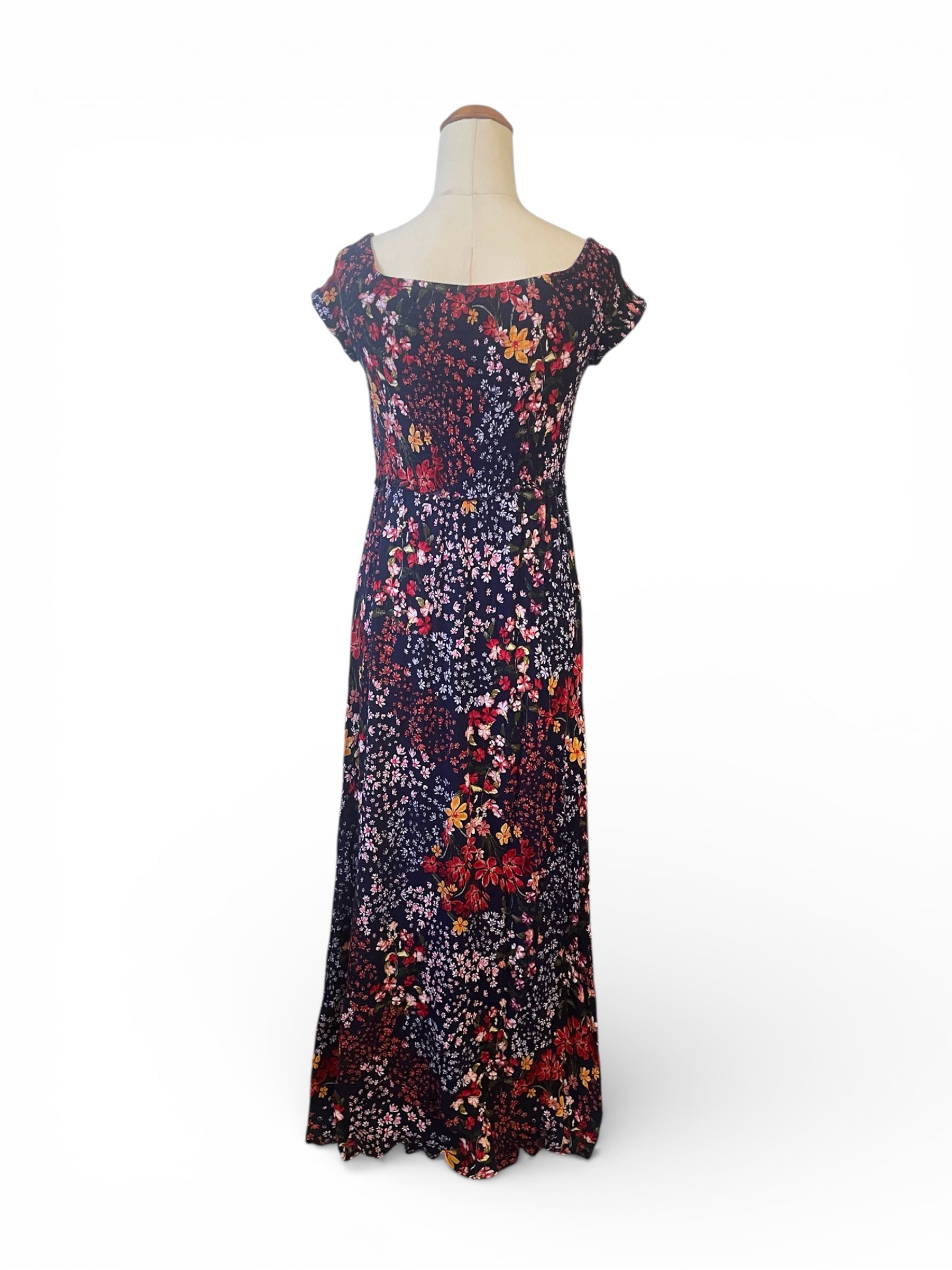 Pre-Loved Navy Floral off shoulder dress with front split - Sz 10
