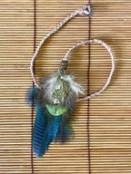 Feather & Hemp Hair Extension - Iridescent with Brass Peacock