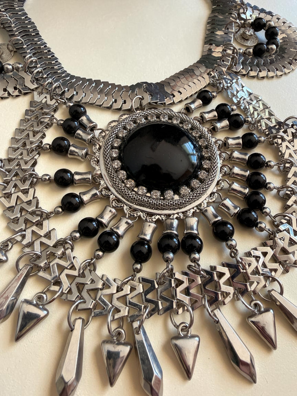 Lovisa Chunky Silver Boho Statement Necklace - Black Bead Tribal Bib Choker