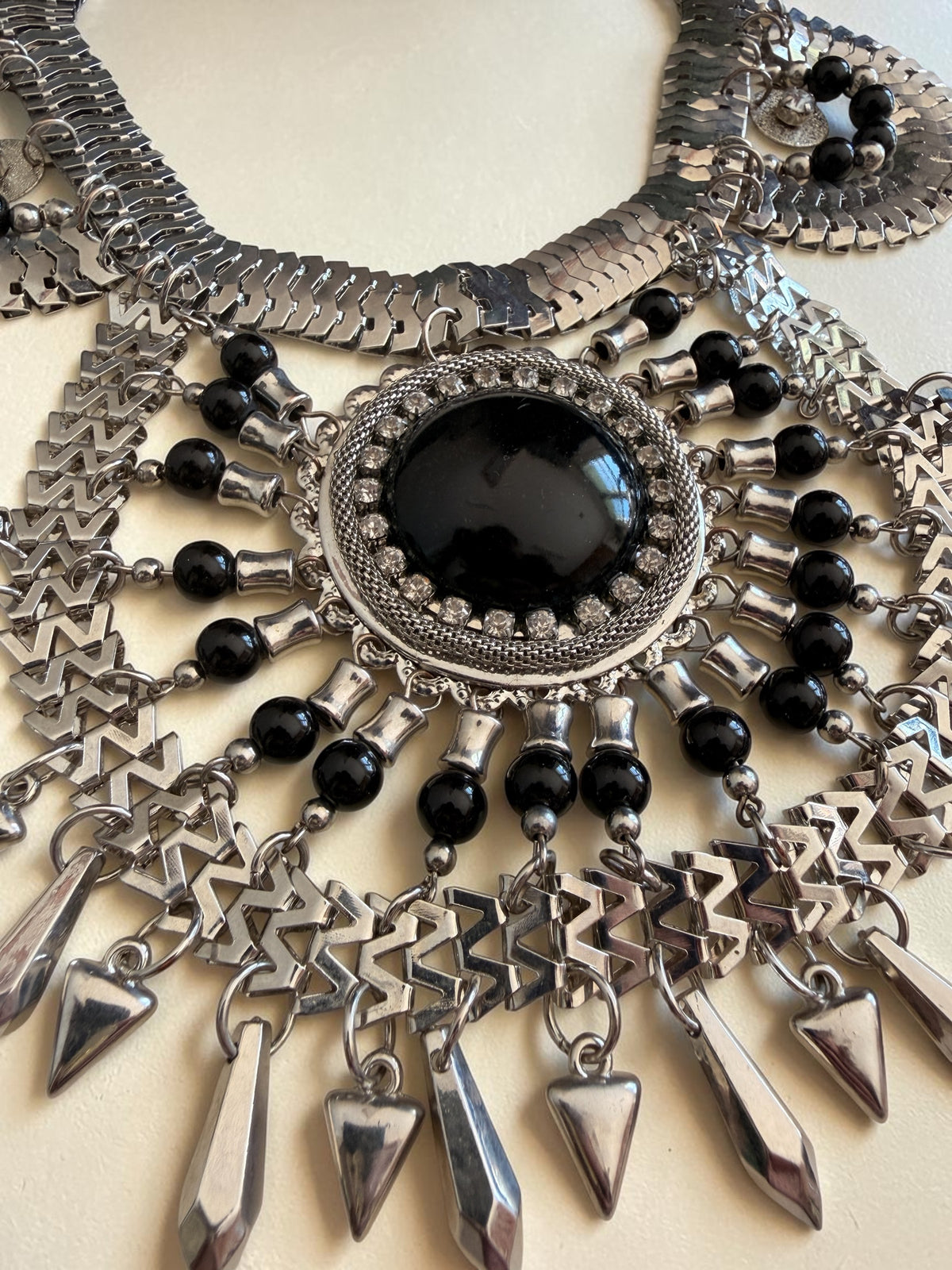 Lovisa Chunky Silver Boho Statement Necklace - Black Bead Tribal Bib Choker