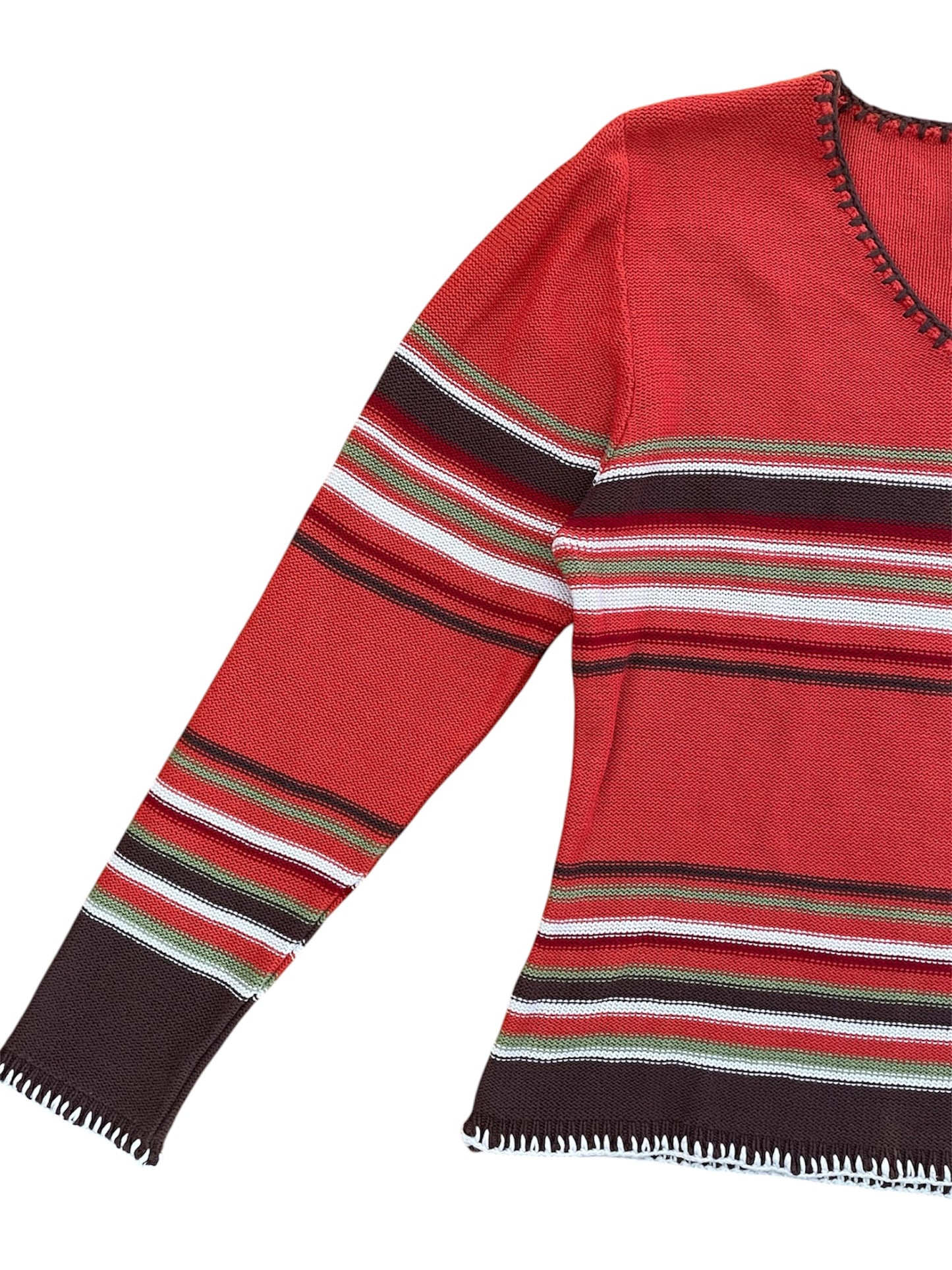 Retro style Y2K orange & brown striped cotton jumper