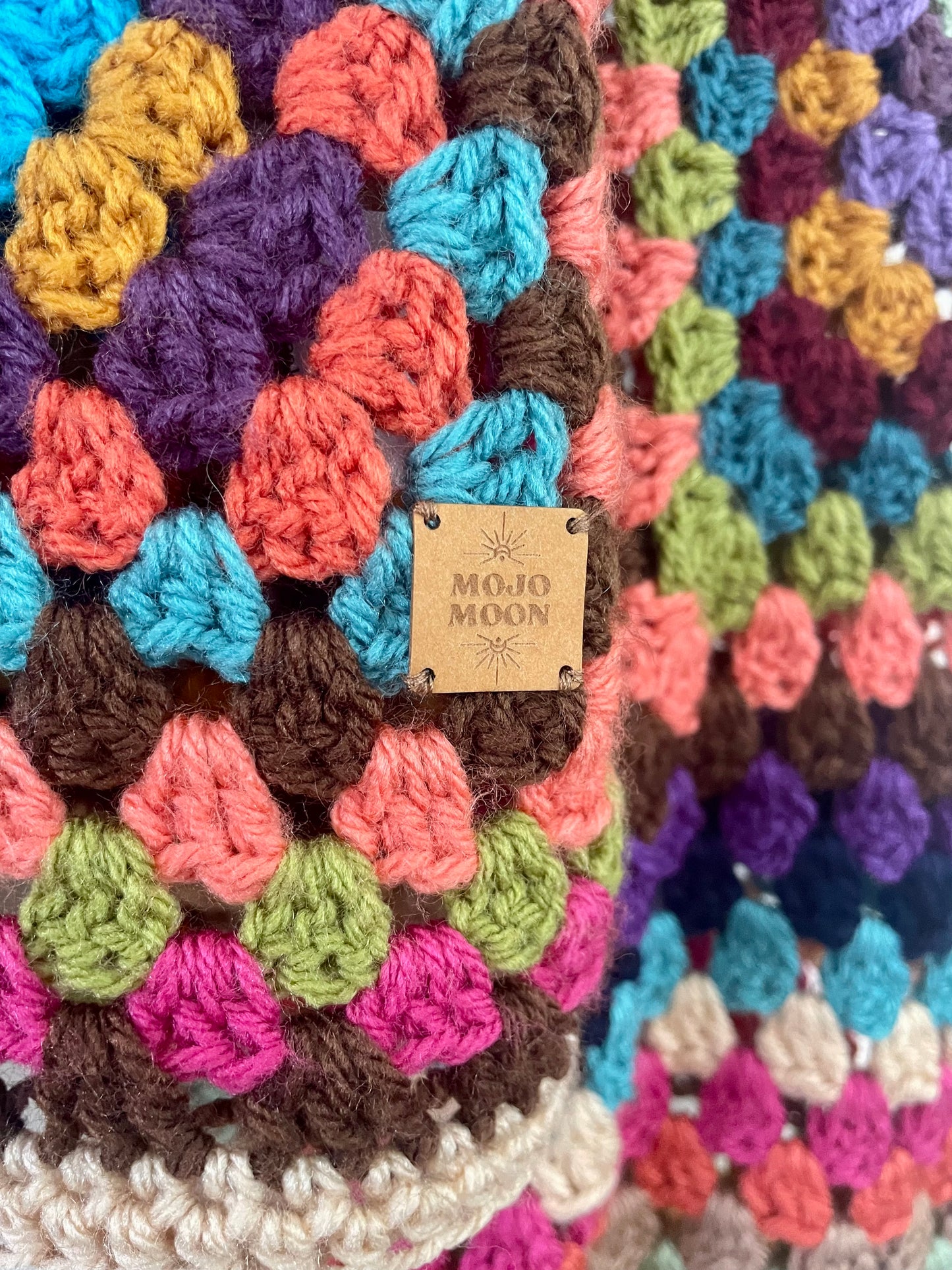 Crochet Rainbow Granny Square Jumper with Cuffs