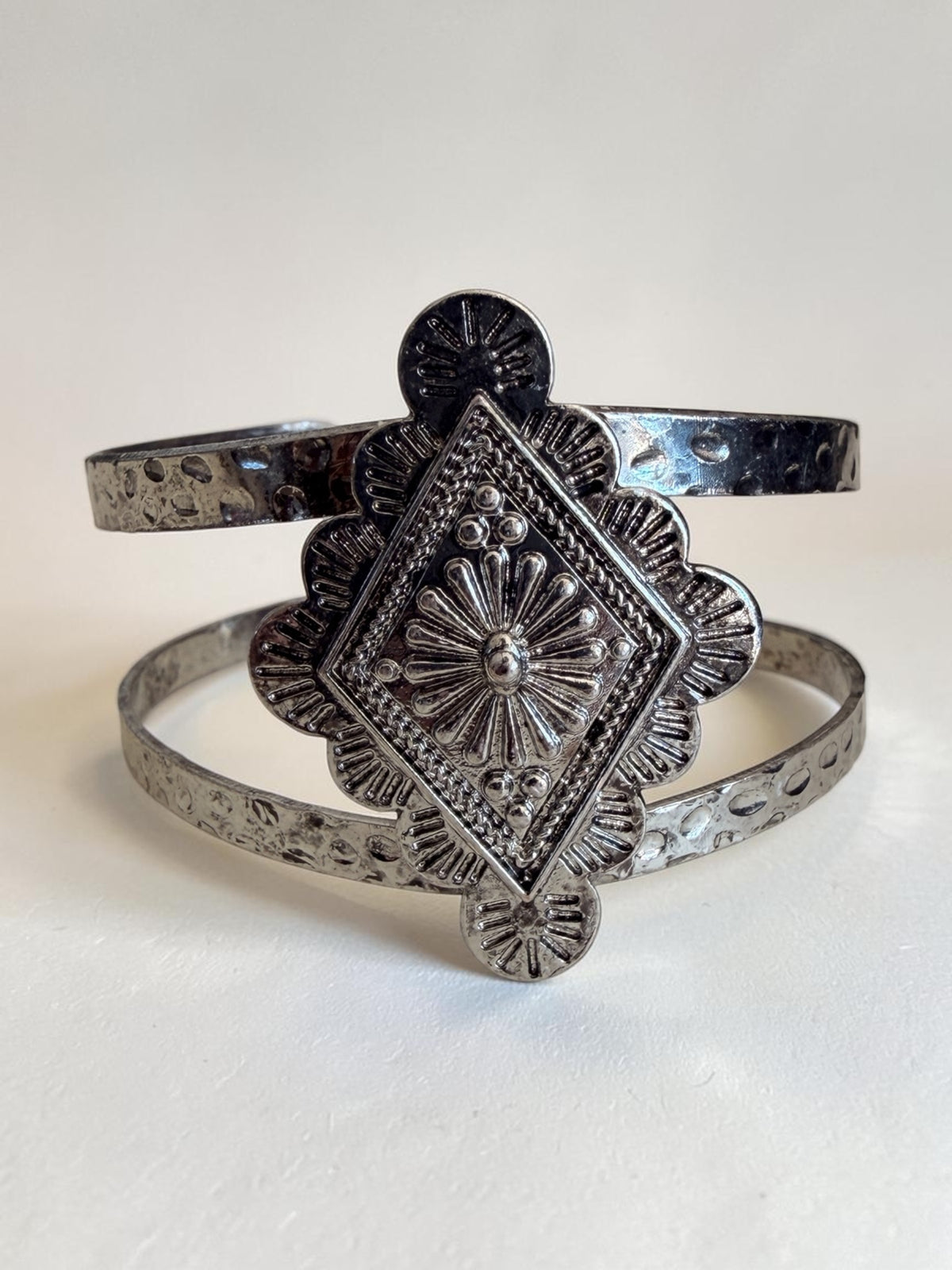 Boho Silver Statement Cuff Bracelet - Tribal Western Arm Bangle