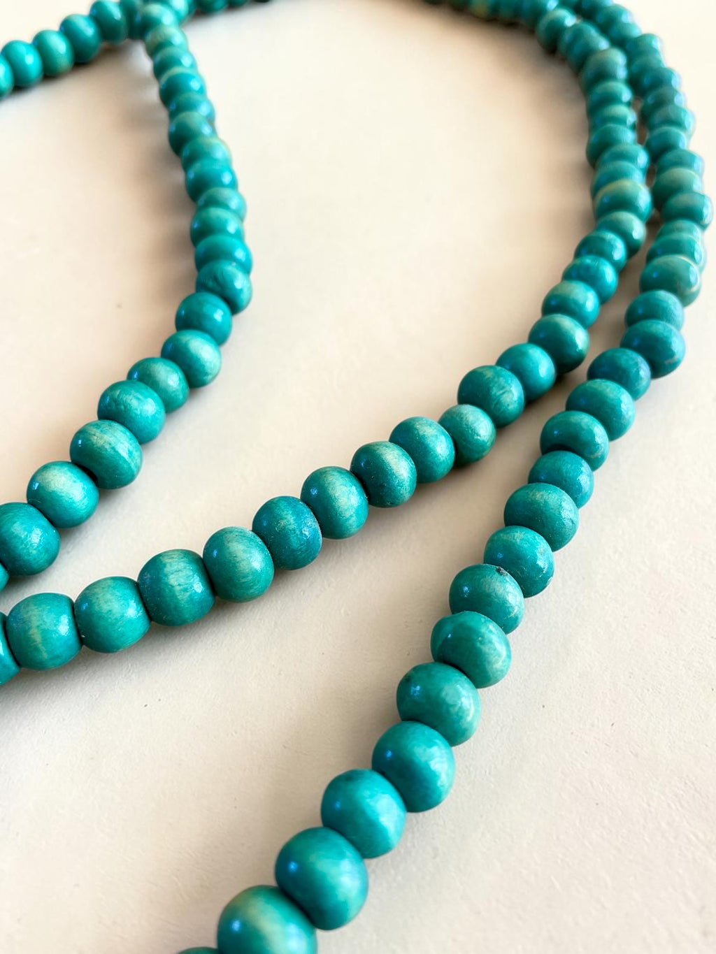 Wooden bead long necklace - Teal