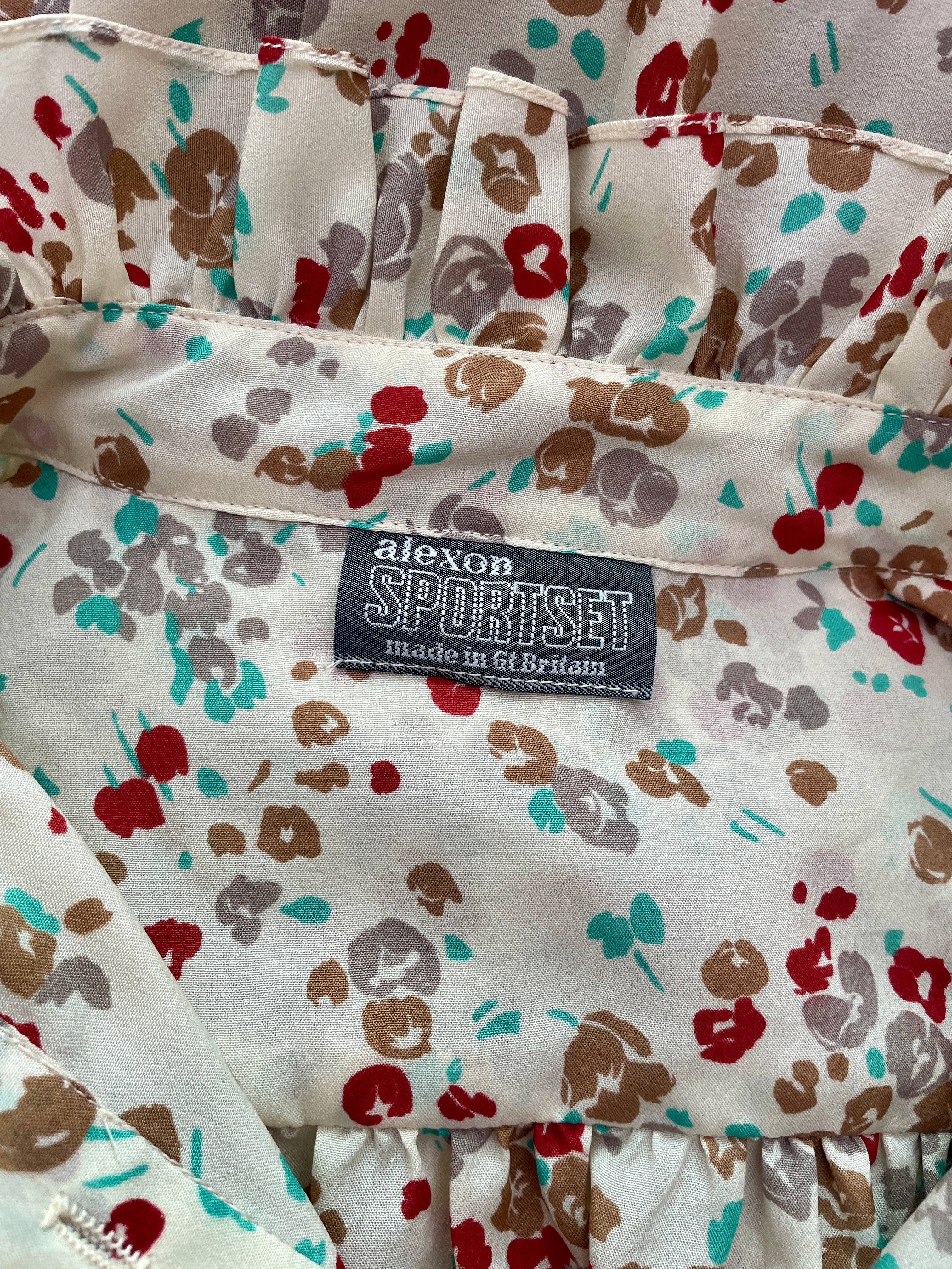 Vintage Alexon Sportset British Prairie Dress – High Neck Ruffle Floral Midi - Sz 12