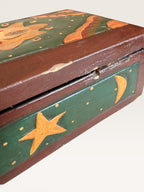 Authentic 1990s Vintage Celestial Wooden Box Hand Painted Sun Moon Star