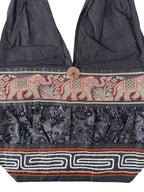 Hobo Style Sling Bag with Elephants and Embroidered Trim