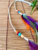 Feather & Hemp Hair Extension - Double Stranded Natural with Rainbow Feathers