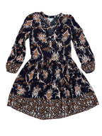 Paisley black & brown floral print l/s dress