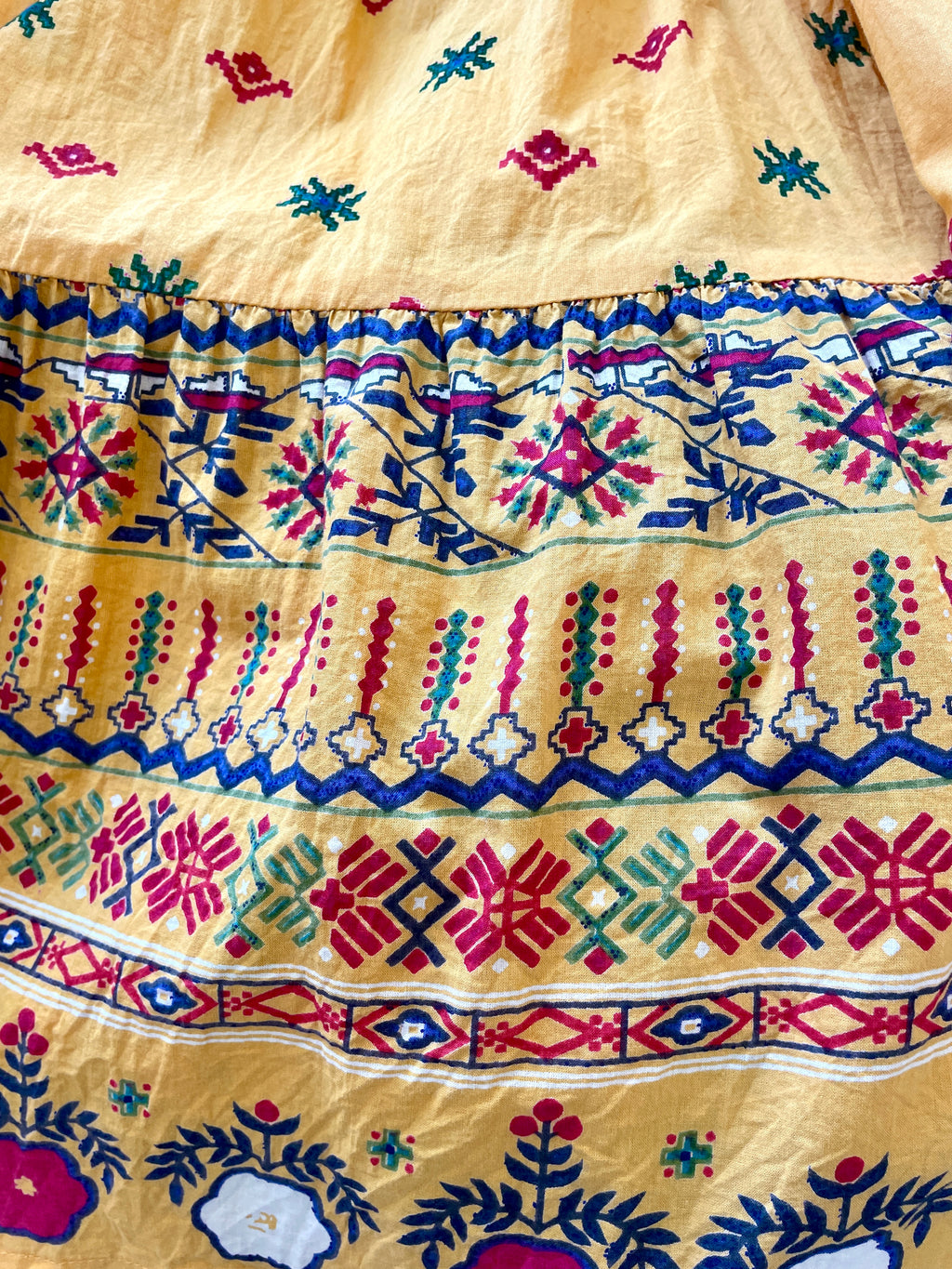 Ishka Marigold Yellow Embroidered Boho Maxi Dress – Bell Sleeve Tiered Smock Sz 14