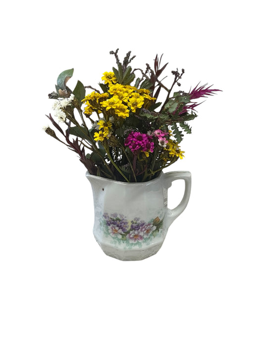 Mini porcelain creamer with dainty purple & pink floral design
