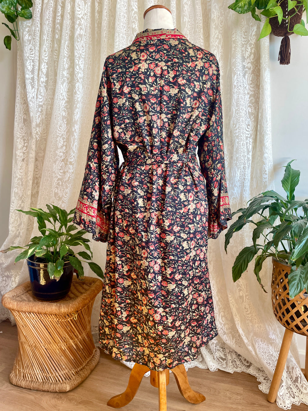 Tree Of Life Floral Wrap Kimono Dress / Robe