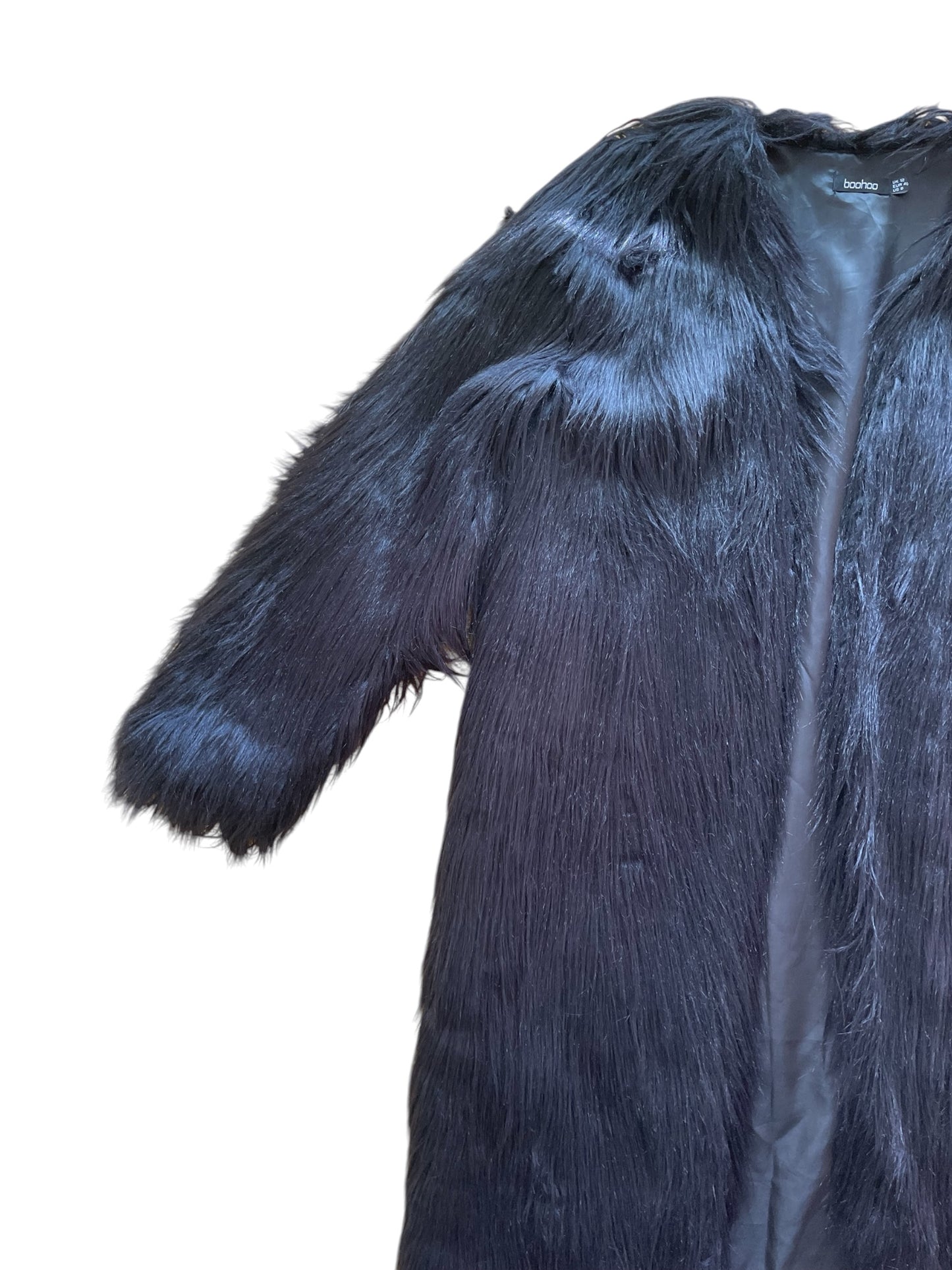 Long line Faux fur Shaggy Black Coat