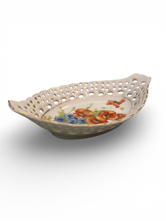 Floral Poppy Trinket Dish with Gold Trims