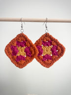 Crochet Big Square Earrings - Yellow/Pink/Orange