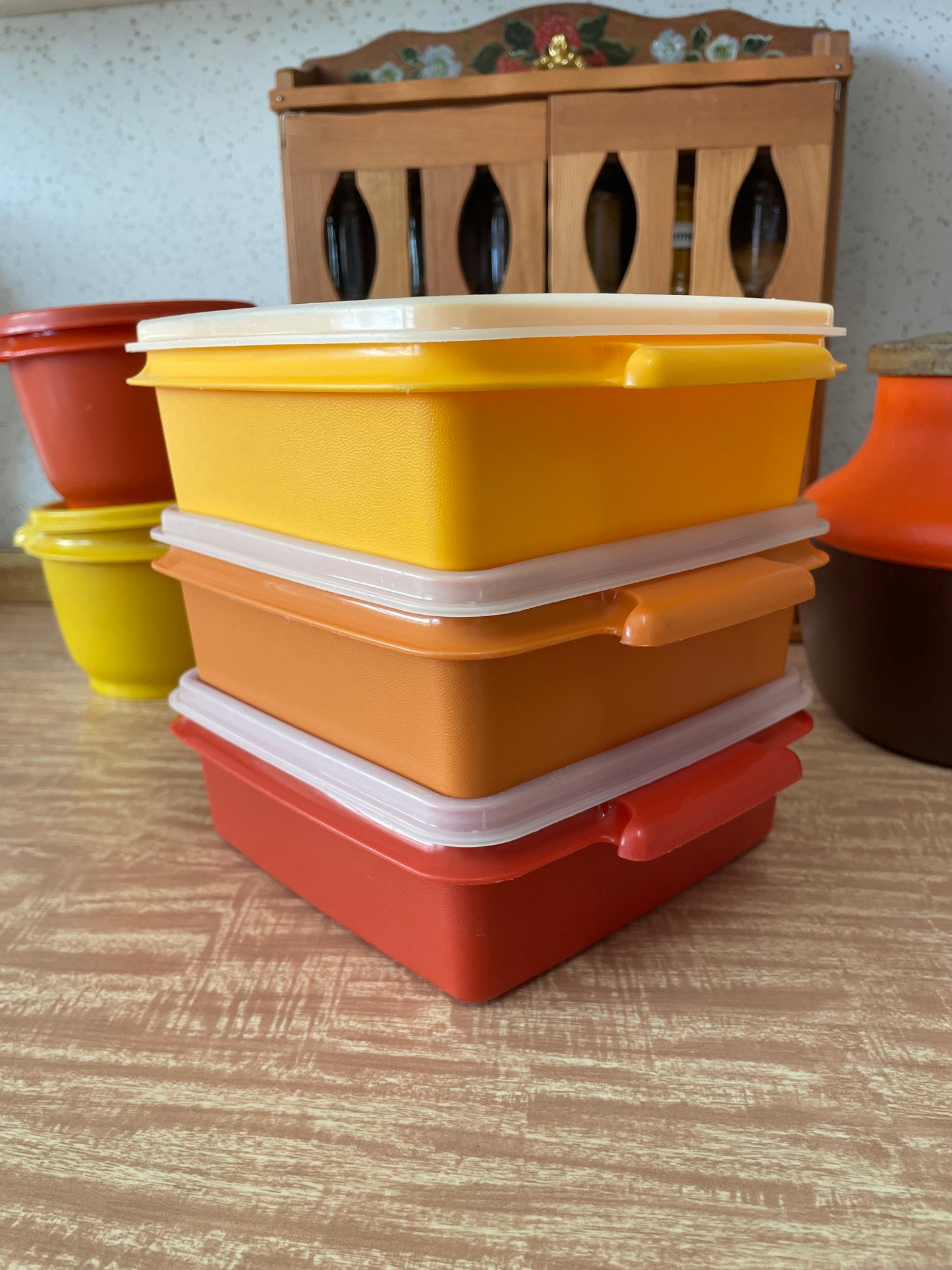 Set of 3 Vintage Square Tupperware Containers
