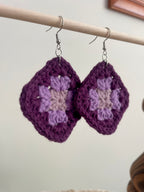 Crochet Big Square Earrings - Purple Tone