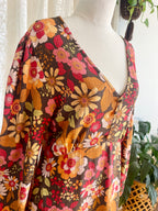 70s Style Retro Print Midi Dress