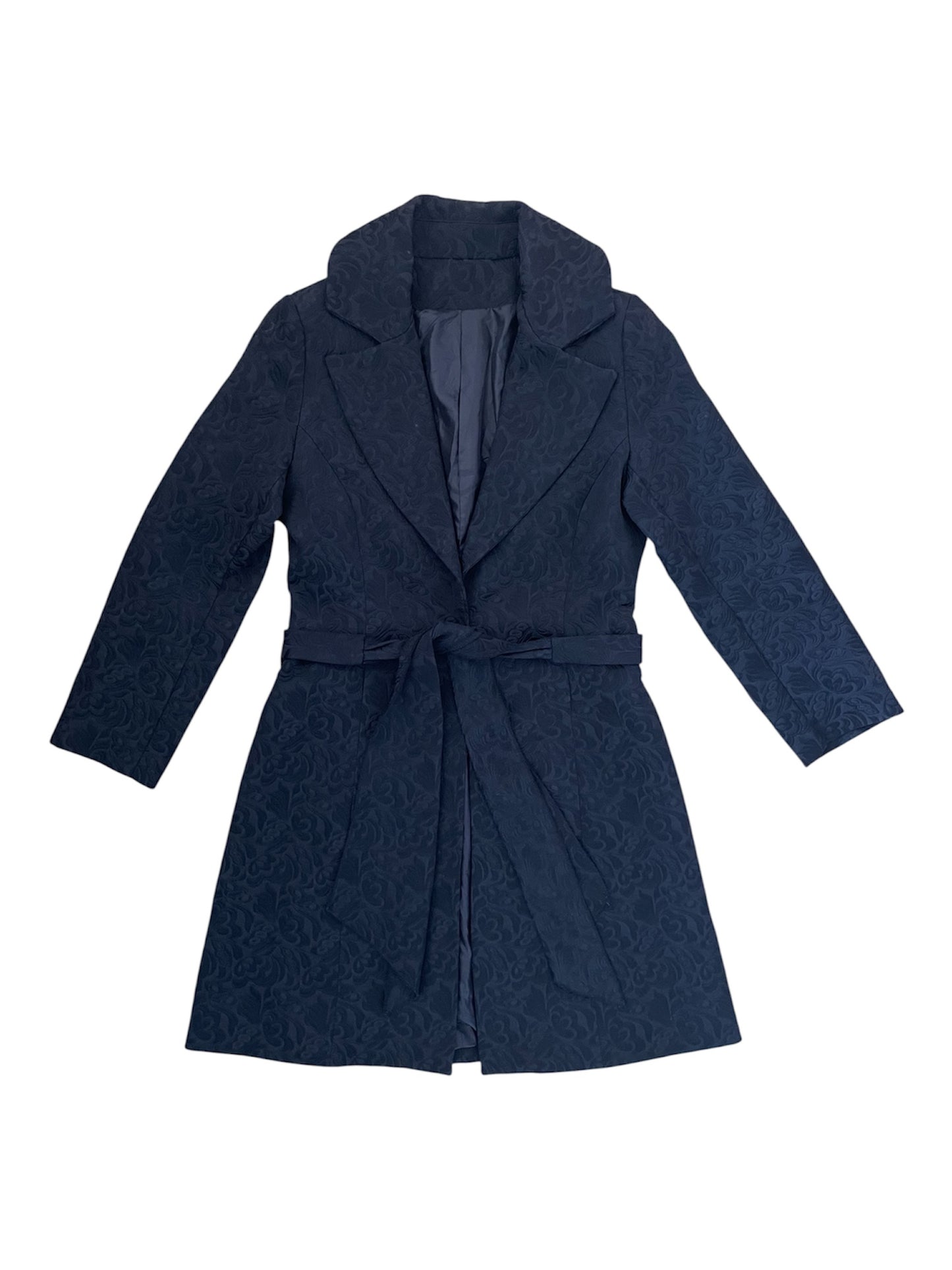 Black Jacquard Belted Coat