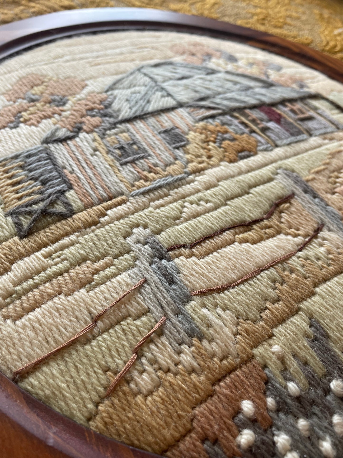 Framed Vintage “The Old Homestead” Needlework
