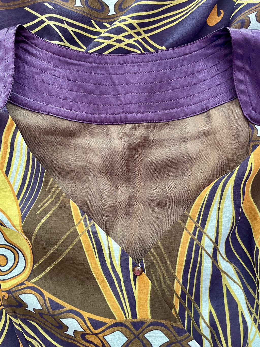 Art Nouveau 70s Style Abstract Print Chiffon Maxi Dress – Empire Waist Flutter Sleeve - Sz