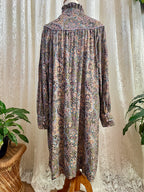 Vintage Joyce Ewing-Bradley Paisley Midi Dress – Ruffle High Neck Boho Smock - Sz 16