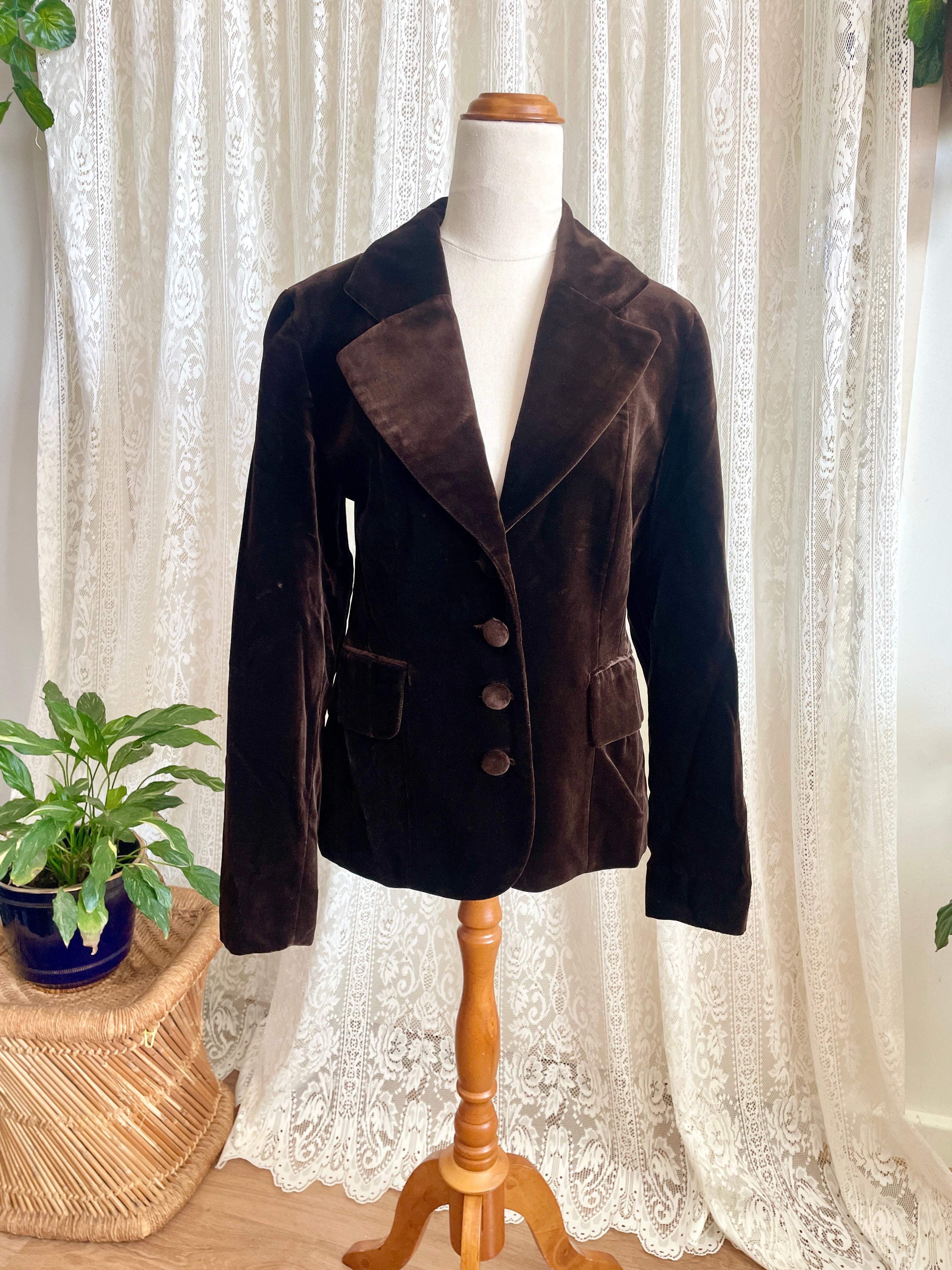 Vintage 90s N&B Classic Brown Velvet Blazer (Made in Spain) - Size AU 12