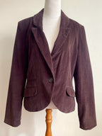 New Look Chocolate Brown Corduroy Jacket Single Button Ribbed Suit Coat 90s Minimalist Style Size 16