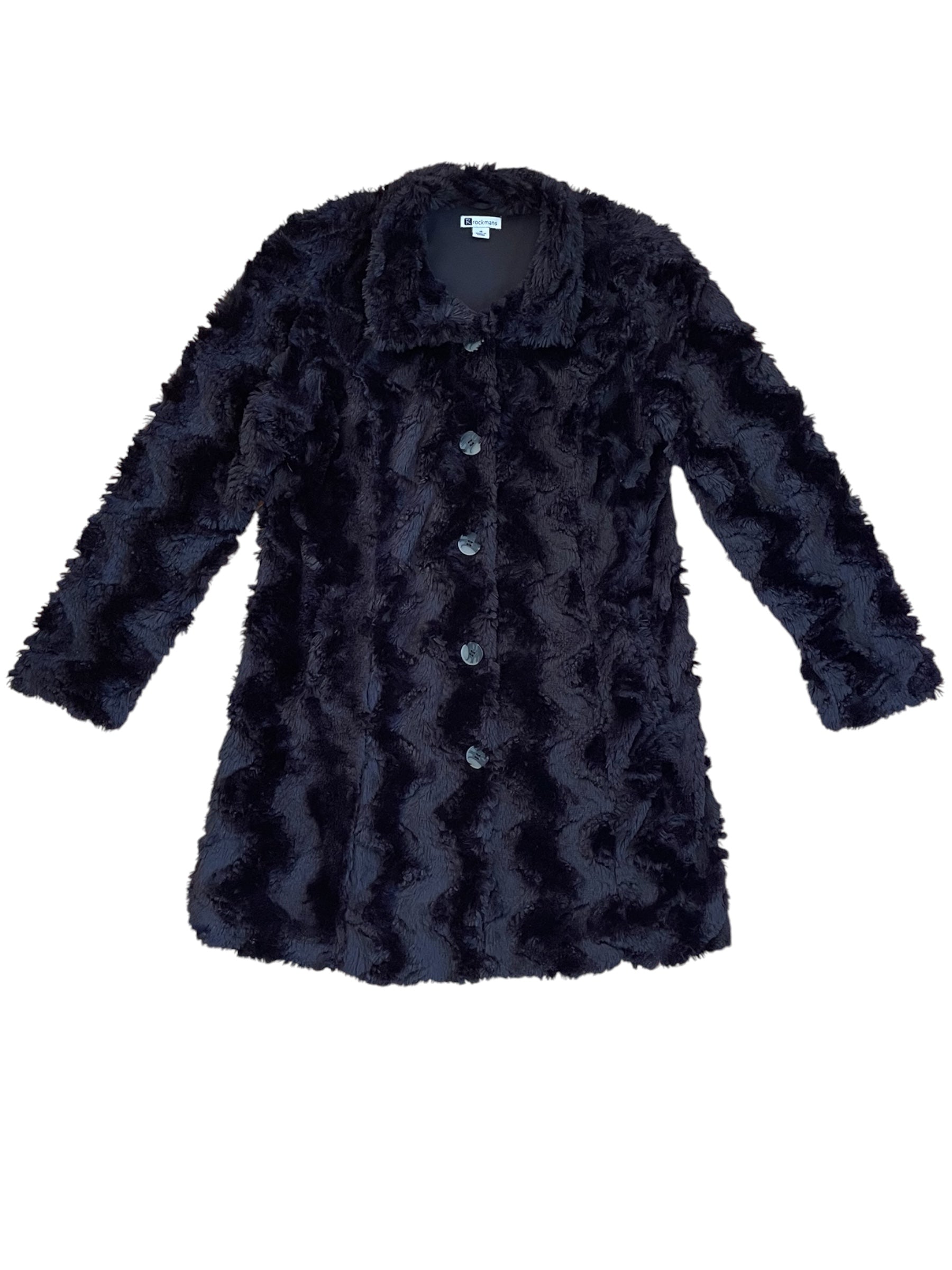 Black Faux Fur Coat with Button up front Sz 10