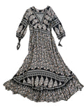 Black/beige paisley print 3/4 sleeve dress Sz M