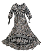 Black/beige paisley print 3/4 sleeve dress Sz M