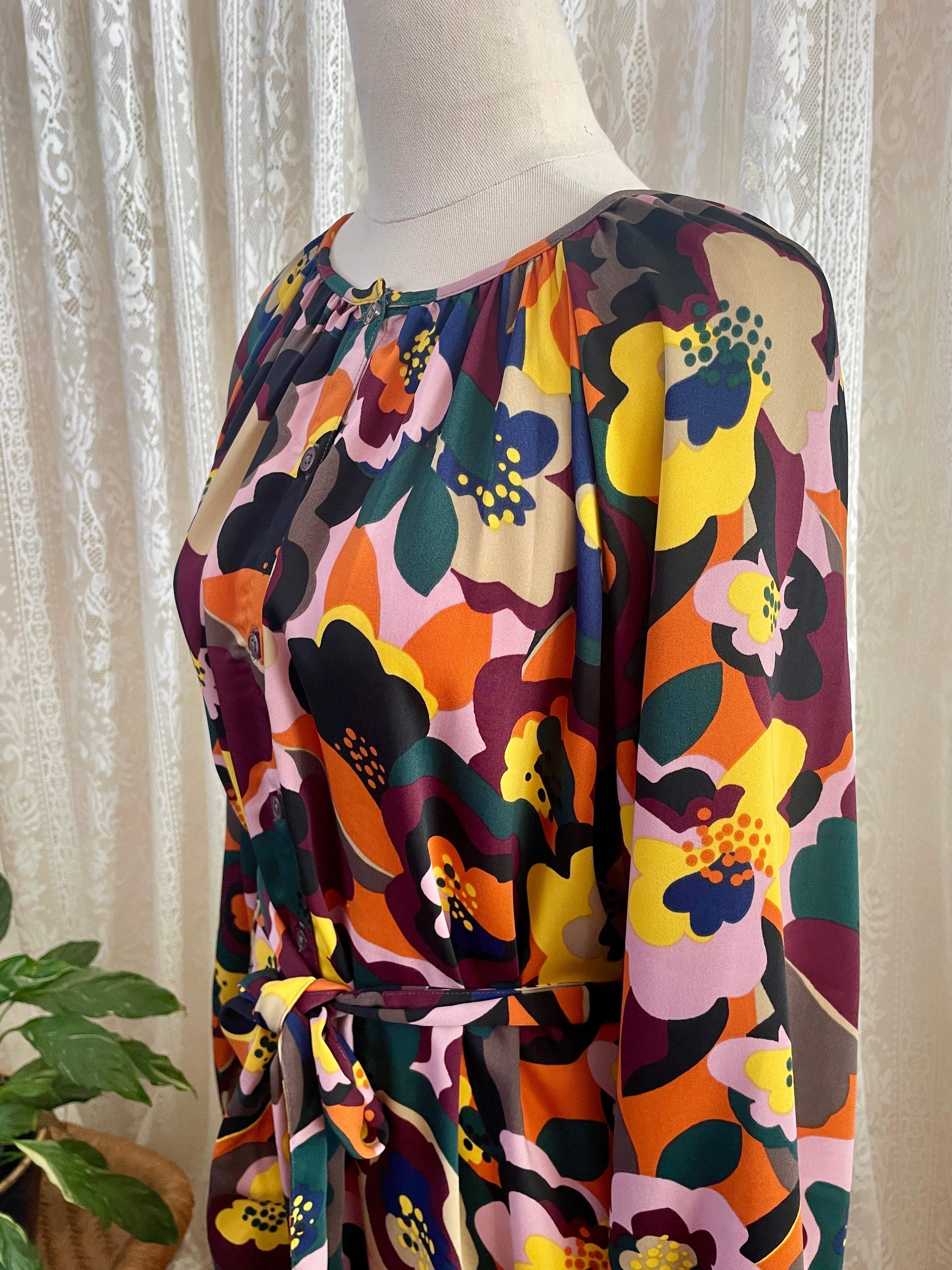 Tu Women Abstract Floral Midi Dress – Button Down Kimono Duster - Sz 12