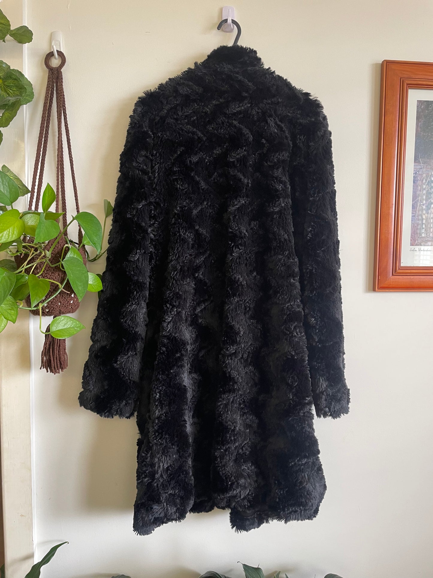 Black Faux Fur Coat with Button up front Sz 10