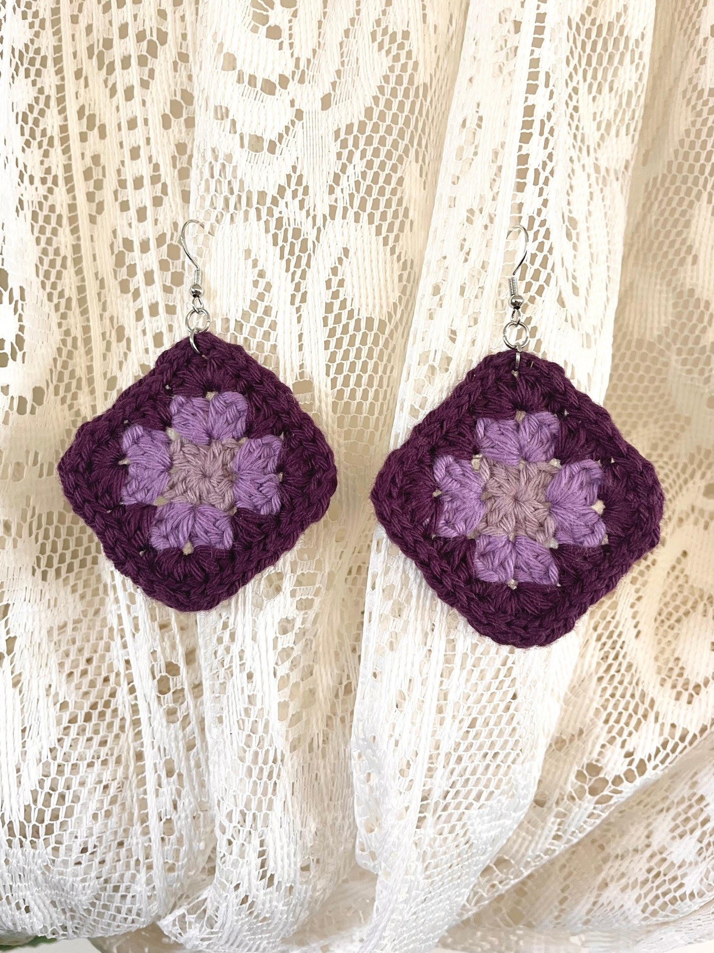 Crochet Mojo Moon Square Earrings - Purple