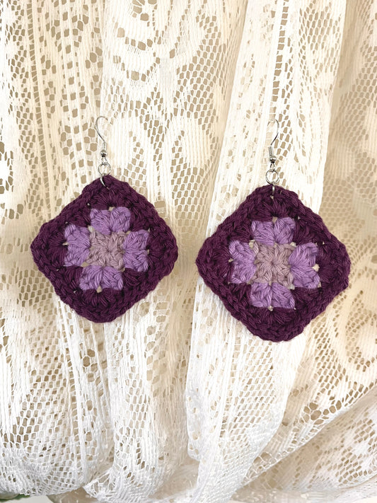 Crochet Mojo Moon Square Earrings - Purple