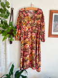 70s Style Retro Print Midi Dress