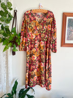 70s Style Retro Print Midi Dress