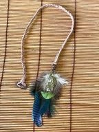 Feather & Hemp Hair Extension - Iridescent with Brass Peacock
