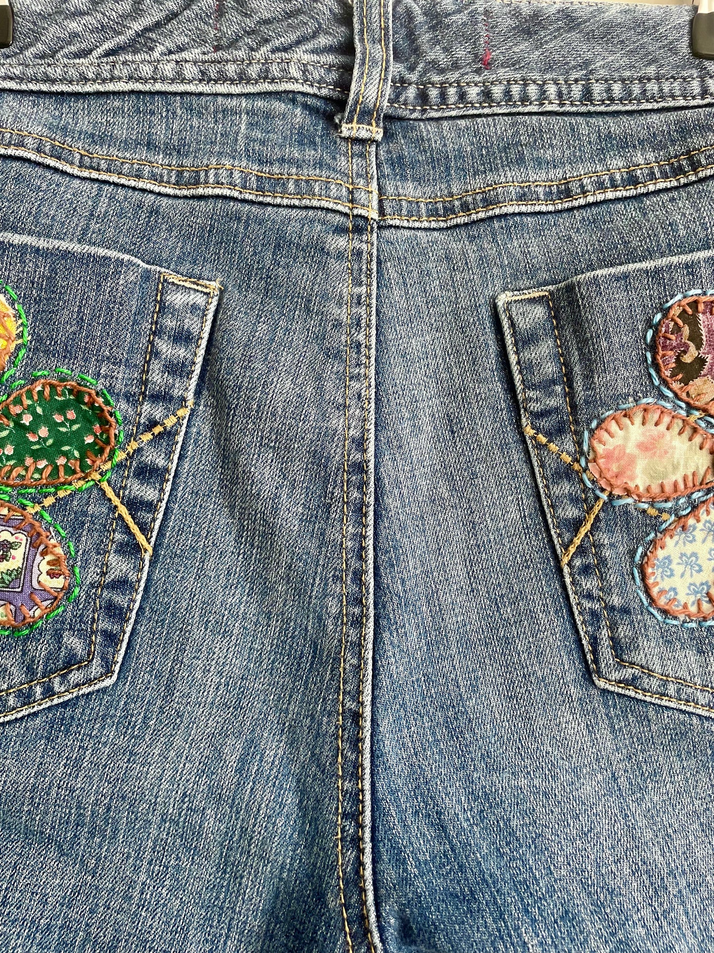 Upcycled Hand Embroidered Patchwork Jeans