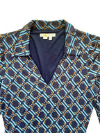 Retro Print Long Sleeve Belted Dress
