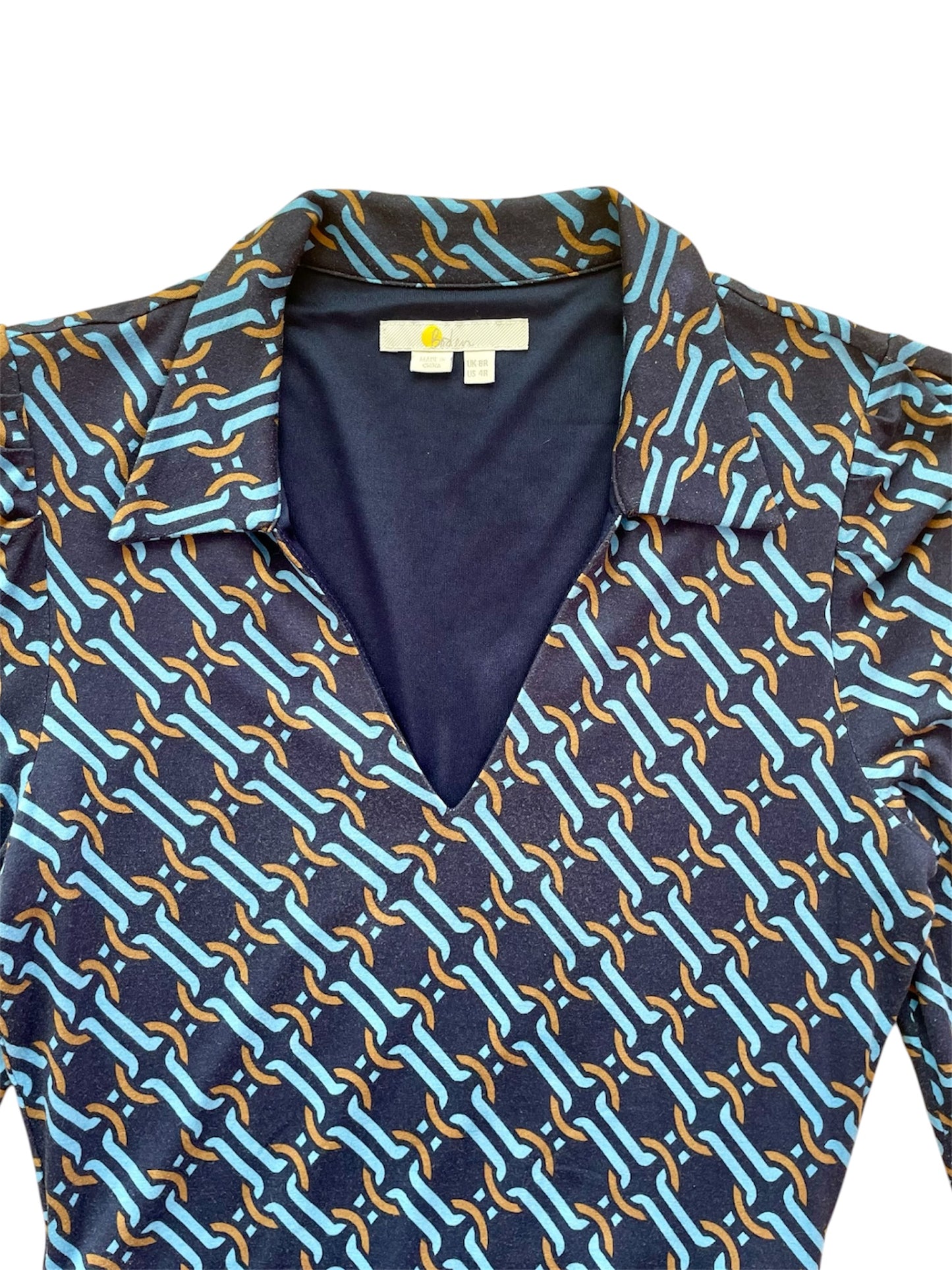 Retro Print Long Sleeve Belted Dress