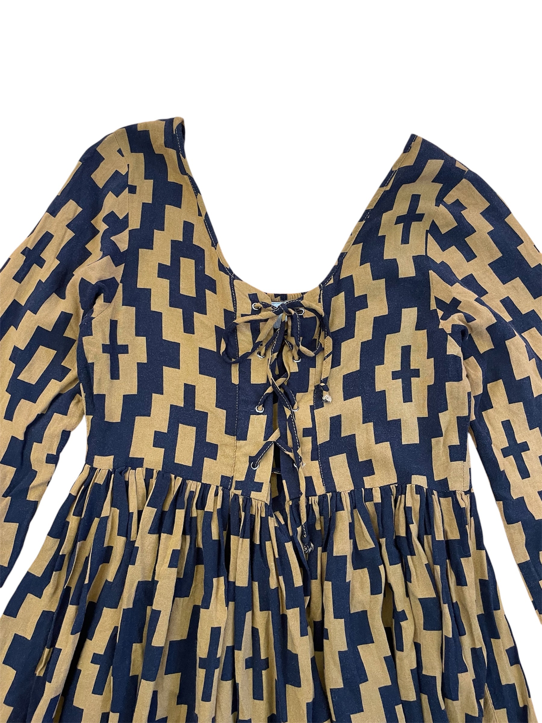 Brown & Black Geometric Print L/S Mini Dress