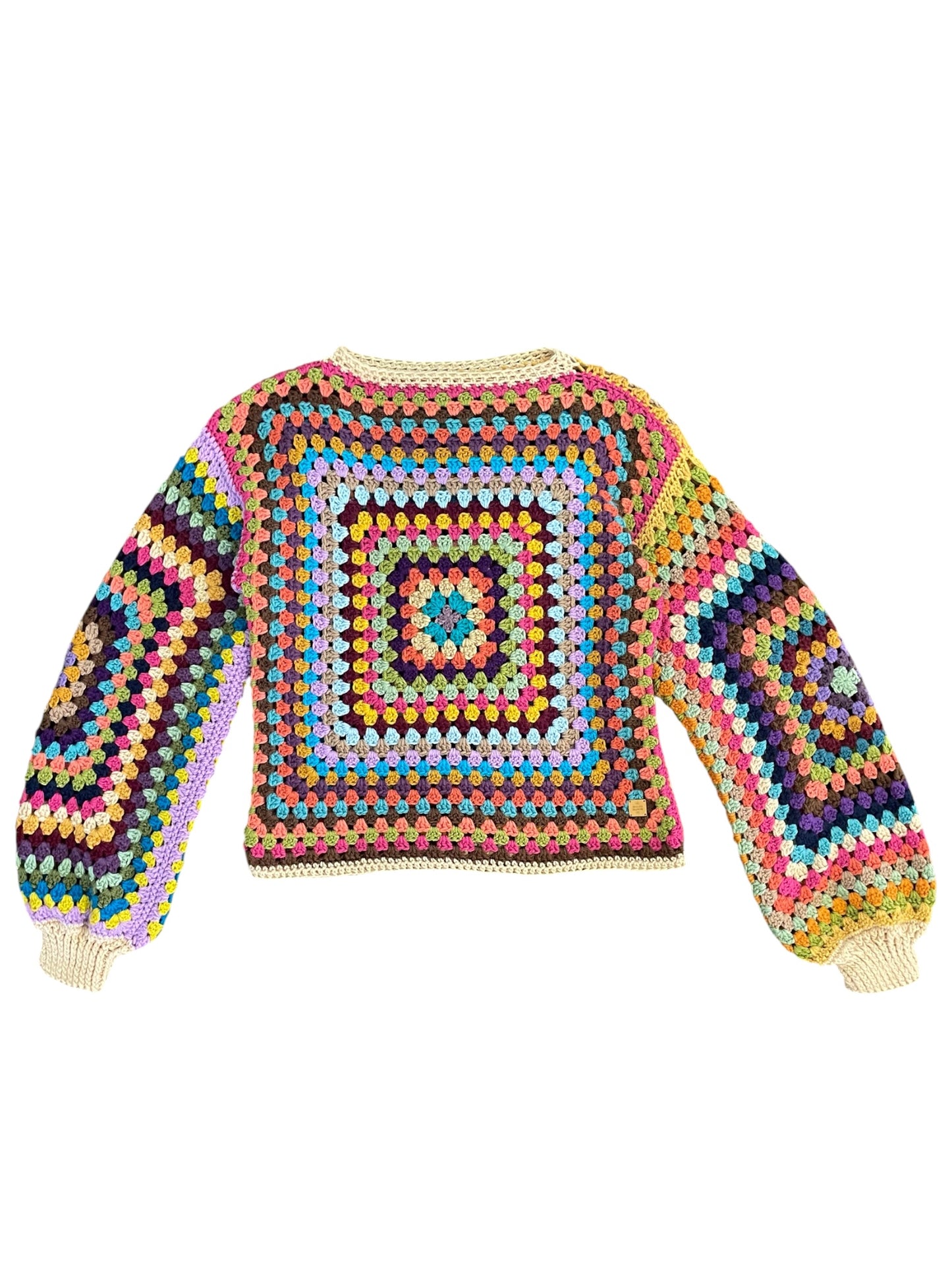 Crochet Rainbow Granny Square Jumper with Cuffs