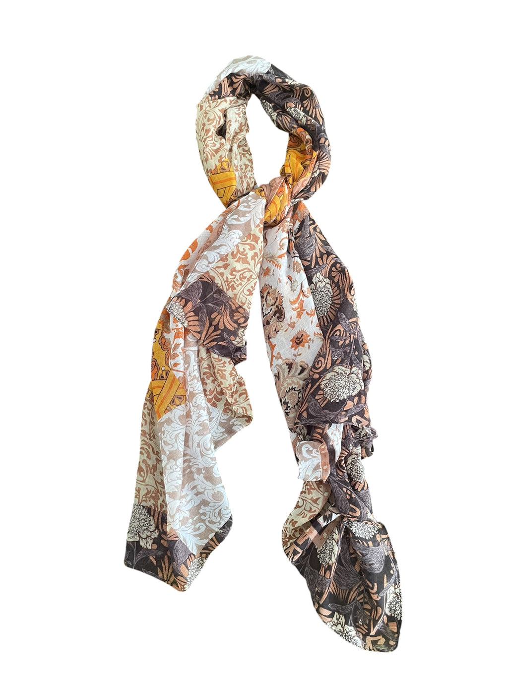 Brown tone patchwork print scarf