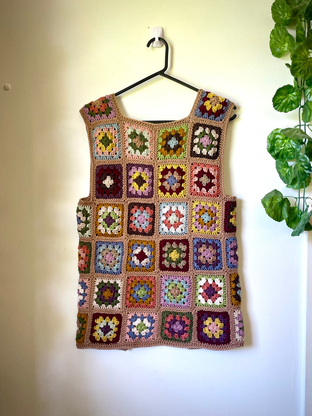 Crochet granny square open vest