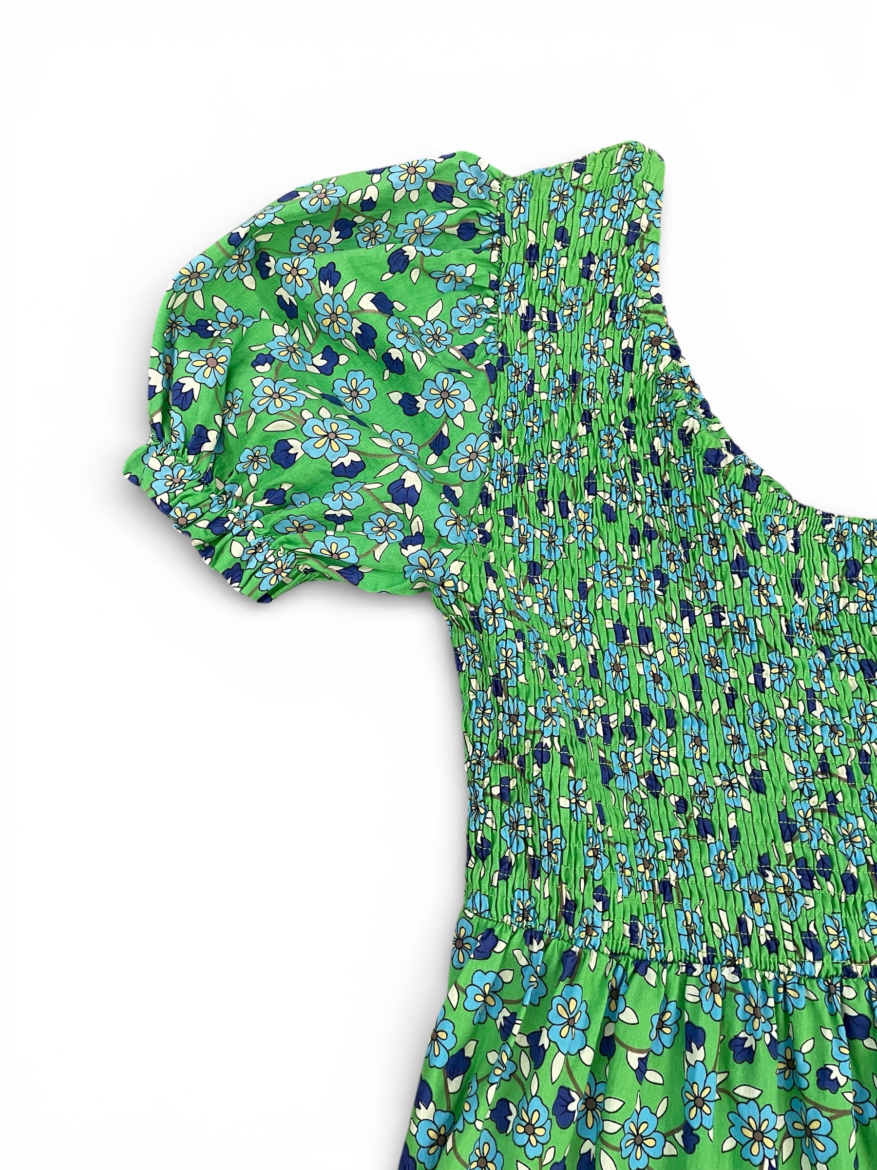 Preloved Blue/Green Retro Print One Shoulder Dress - Sz M