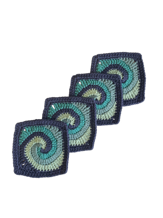 Crochet coasters Set of 4 - Blue Swirl