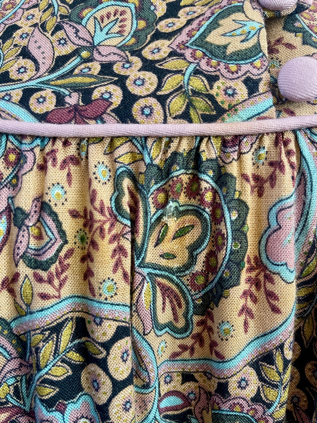 Vintage Joyce Ewing-Bradley Paisley Midi Dress – Ruffle High Neck Boho Smock - Sz 16